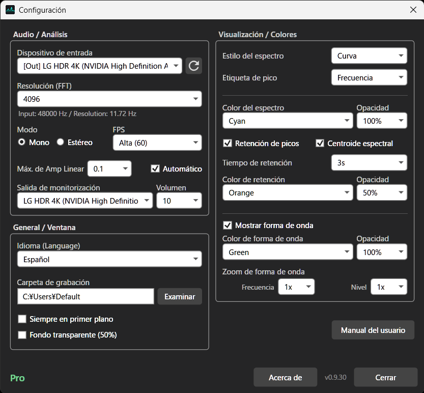 La ventana de Configuración